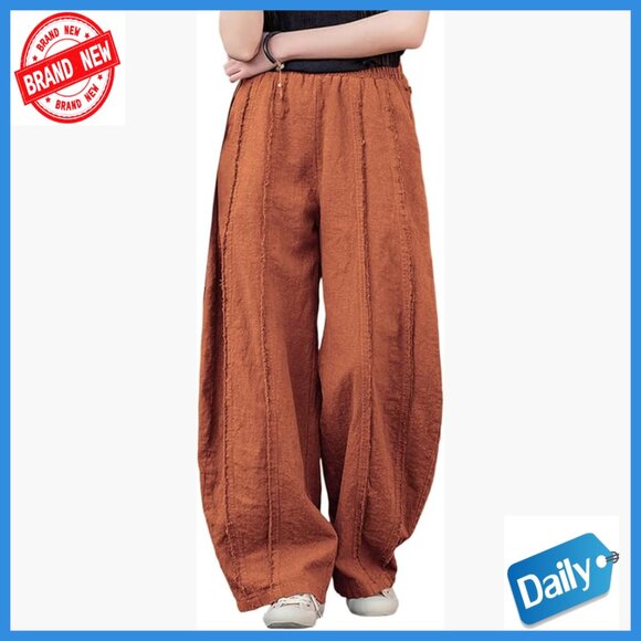 Linen Harem Pants Wide Leg Lantern Front Raw Frayed Patchwork Boho Lounge